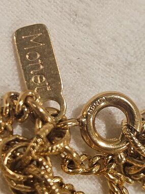 Vintage Monet 54" Triple Strand Gold Tone Multi Chain Necklace EUC